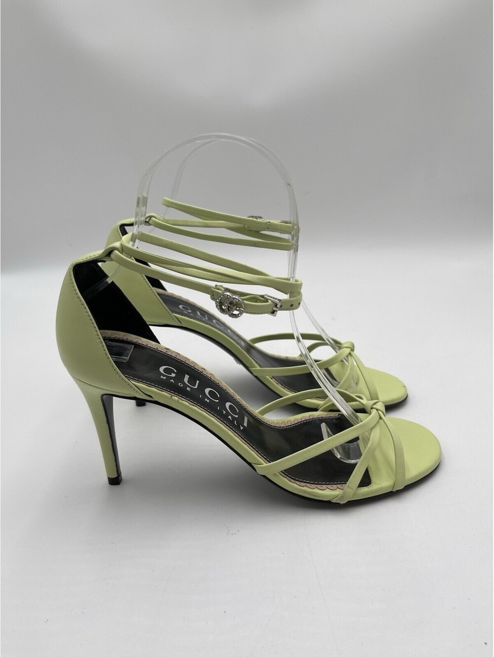 Gucci Nappa Charlotte GG Ankle Strap High Heel Sandals in pistachio Size 37.5
